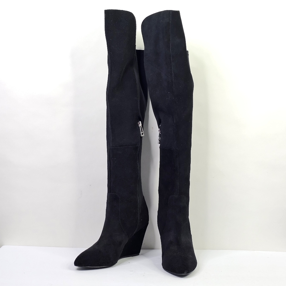 Charles David Edie Black Suede Knee High Wedge Boots - Picture 8 of 8